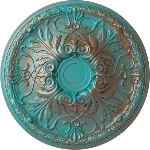 Ekena Millwork Tristan Ceiling Medallion (Fits Canopies up to 5 1/2"), Hnd-Painted Copper Green Patina, 26"OD x 3"P CM26TNCGS - main